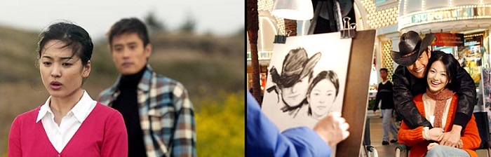 2003년 SBS드라마 ‘올인’의 한 장면. 제주도 섭지코지에서 촬영된 주인공 김인하와 민수연의 이별 장면(왼쪽)과 미국에서 재회한 두 주인공(오른쪽).