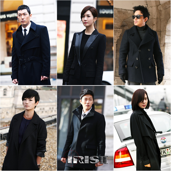 드라마 속 블랙스타일을 선보인 아이리스 출연진 사진 우측 왼쪽부터 시계방향으로 장혁, 이다해, 이범수, 오연수, 윤두준, 임수향. (사진제공=태원엔터테인먼트)
