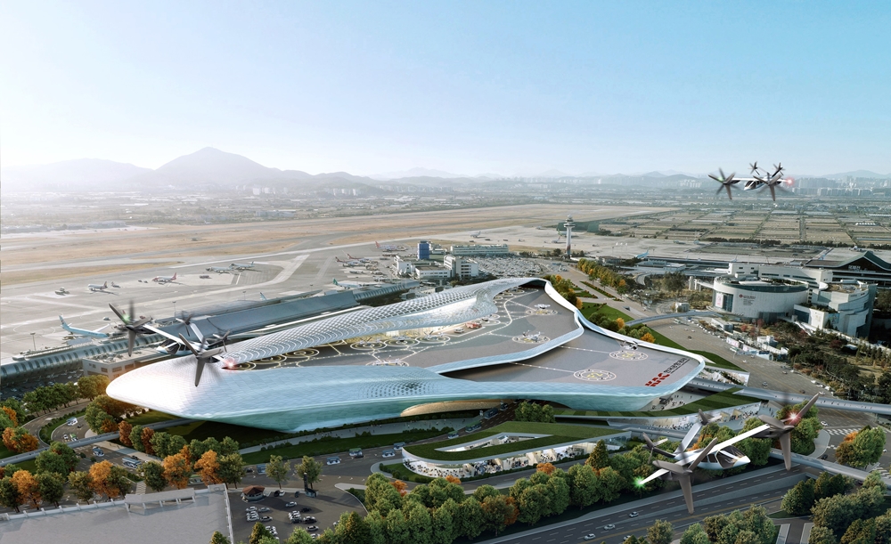 ▲ 김포공항 혁신지구의 도심항공교통(UAM) 이착륙장 등 복합환승시설 조감도. 서울시